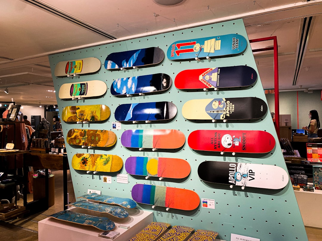 Colourful skateboard designs at National Gallery Singapore.